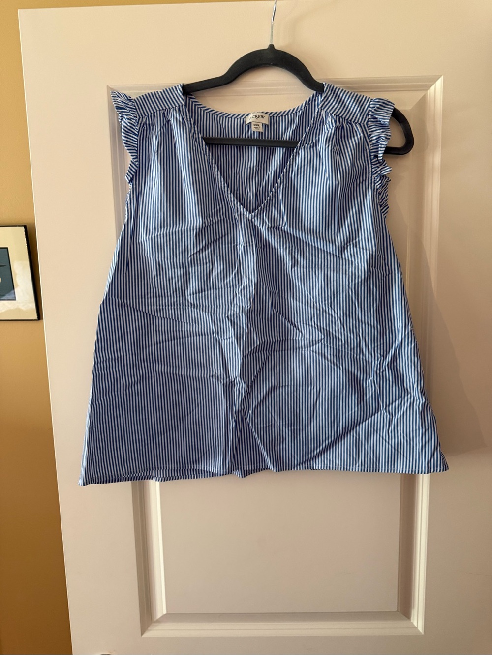 J.Crew Sleeveless Blue Striped V-Neck Top